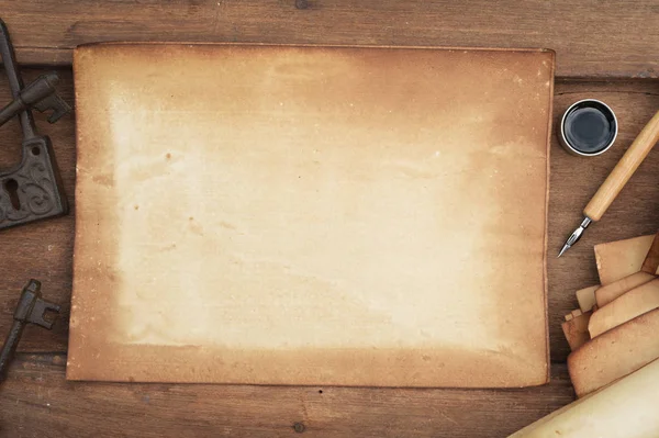 Παλιό Χαρτί Καφέ Ξύλο Υφή Πένα Και Μελάνι — Φωτογραφία Αρχείου