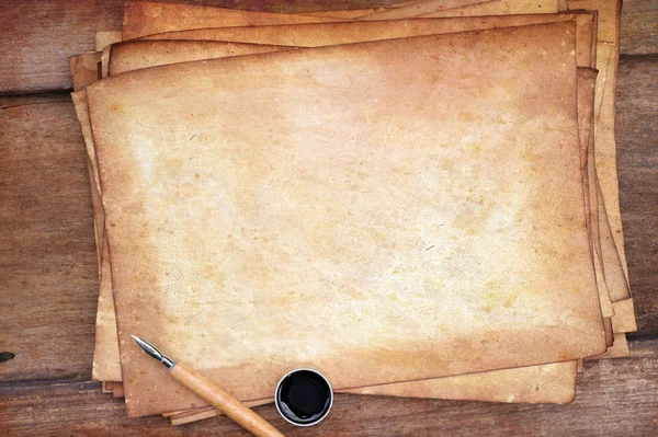Papel Velho Textura Madeira Marrom Com Caneta Tinta — Fotografia de Stock