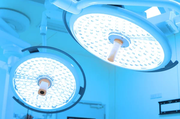 Two Surgical Lamps Operation Room Take Art Lighting Blue Filter — Stock Photo, Image