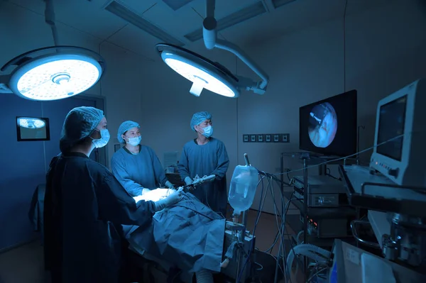 Grupo Cirugía Veterinaria Sala Operaciones Con Iluminación Arte Filtro Azul —  Fotos de Stock