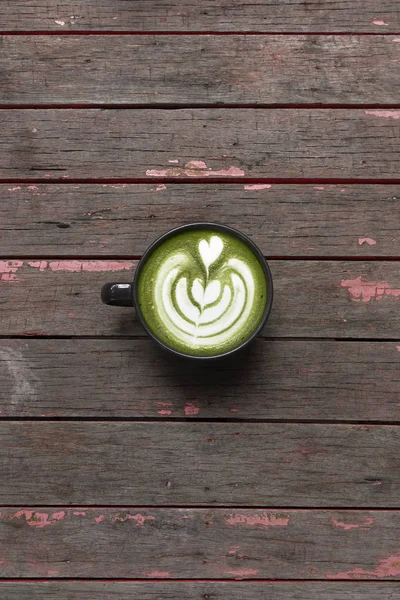 Une Tasse Thé Vert Matcha Latte Sur Fond Bois — Photo