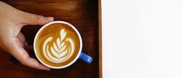 Καφέ Latte Art Ξύλινο Φόντο — Φωτογραφία Αρχείου