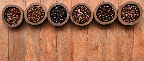 Close Coffee Beans Wooden Bowl — Stock Photo, Image