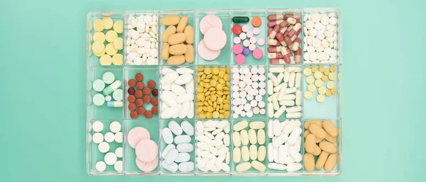 Κοντινό Πλάνο Διαφορετική Φαρμακευτική Αγωγή Για Φόντο — Φωτογραφία Αρχείου