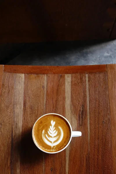 Чашку Кофе Латте Деревянном Фоне — стоковое фото