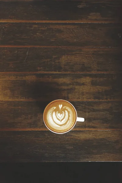 Чашку Кофе Латте Деревянном Фоне — стоковое фото