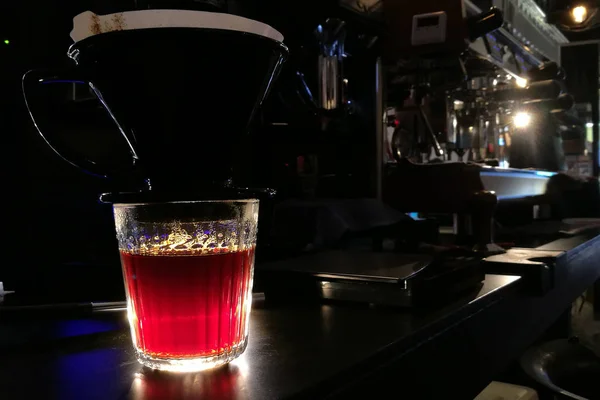 close up of coffee machine preparing cup of coffee