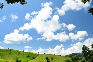Doğada mavi gökyüzü manzaralı güzel bulutlar