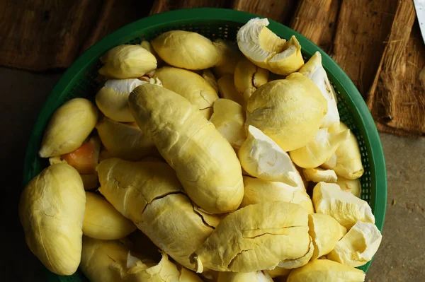 Nahaufnahme Durian Fruchtfleisch Gelbgold Korb — Stockfoto
