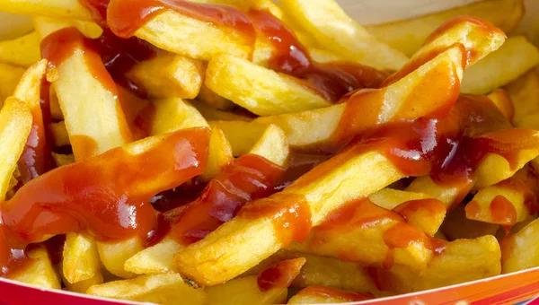 Porción Papas Fritas Con Salsa Tomate — Foto de Stock