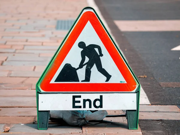 End of Road Works sign next to a Cycle lane