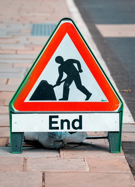 End of Road Works sign next to a Cycle lane