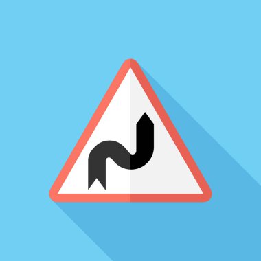  İkincil olarak iki büklüm. Yol işaretleri. Düz tasarım stili modern vektör çizimi. Renkli arka planda izole edilmiş. Düz, uzun gölge simgesi. Düz dizayndaki elementler.