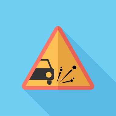  Gevşek yol yüzeyi simgesi. Yol işaretleri. Düz tasarım stili modern vektör çizimi. Renkli arka planda izole edilmiş. Düz, uzun gölge simgesi. Düz dizayndaki elementler.