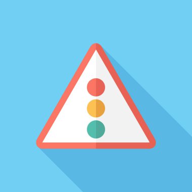  Önümüzde trafik işaretleri var. Yol işaretleri. Düz tasarım stili modern vektör çizimi. Renkli arka planda izole edilmiş. Düz, uzun gölge simgesi. Düz dizayndaki elementler.