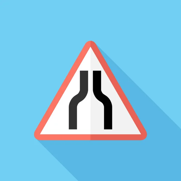 Road Narrows Both Sides Icon Road Signs Flat Design Style — Stock Vector