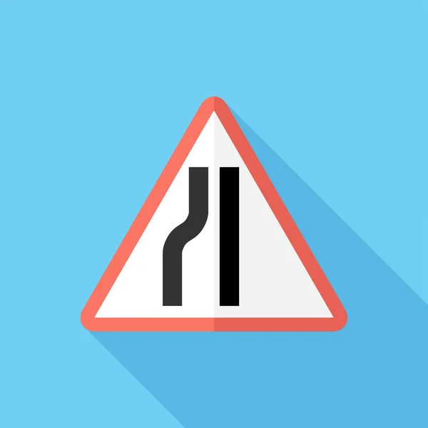 Road Narrows One Side Icon Road Signs Flat Design Style — Stock Vector