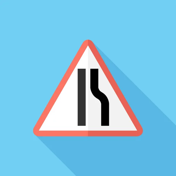 Road Narrows One Side Icon Road Signs Flat Design Style — Stock Vector