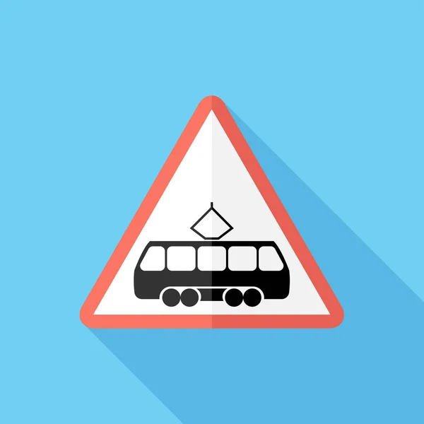 Tram Crossing Icon Road Signs Flat Design Style Modern Vector — Stock Vector