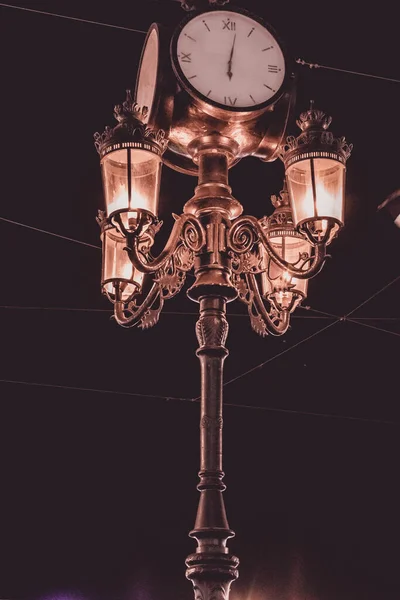 night street lamp with clock