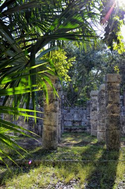 Savaşçılar Tapınağı ve antik Maya şehri Chichen Itza 'da binlerce koldan oluşan bir grup. Yucatan. Meksika.