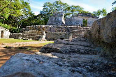 Eski Maya şehrinin kalıntıları. Xcaret. Meksika.