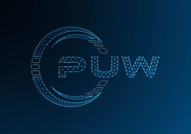 PUW düşük poli harfli logo vektör tasarımı. PUW düşük poli logo tasarımı. Düşük polyester logo.