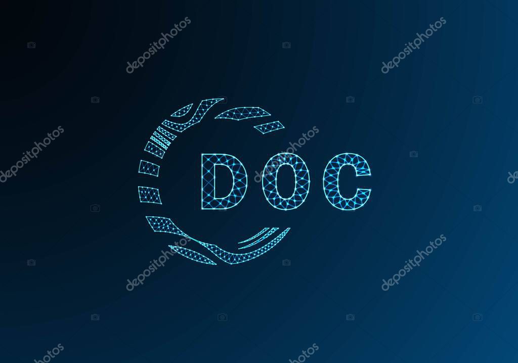 DOC low poly letter logo vector design. DOC lower poly logo design. DOC unique low poly logo design.