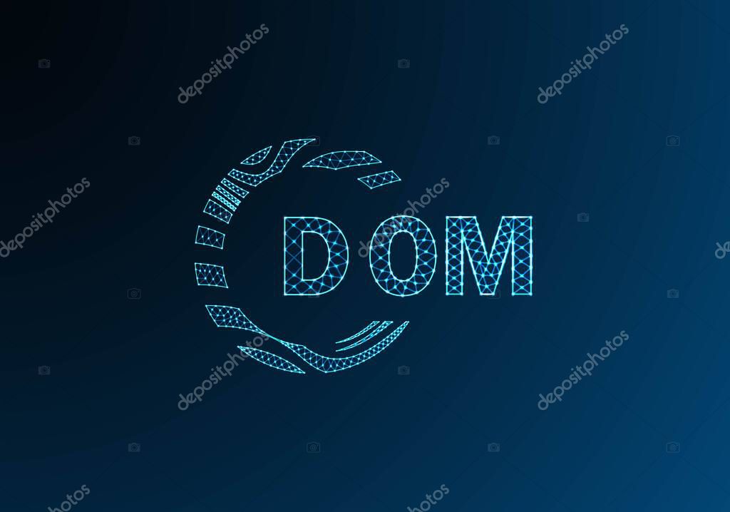 DOM low poly letter logo vector design. DOM lower poly logo design. DOM unique low poly logo design.