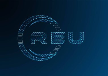 REU low poly letter logo vector design. REU lower poly logo design. Low poly logo.