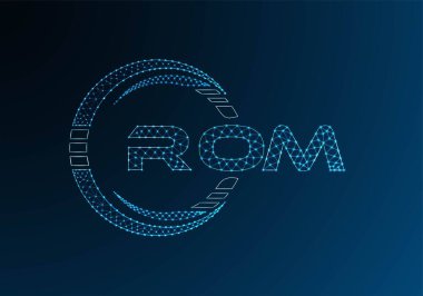 ROM low poly letter logo vector design. ROM lower poly logo design. Low poly logo.