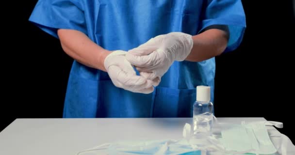 Female Nurse Takes Protective Gloves Covid Outbreak Concept — Stock Video