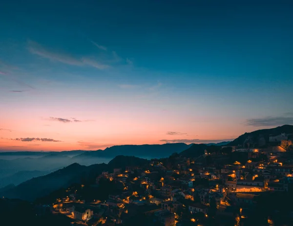 stock image Ardore (Calabria), Italy, a top view of the city in the early morning 