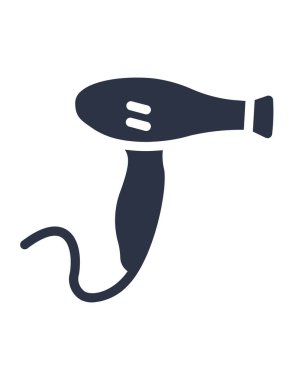 Saç kurutma makinesi simgesi beyaz arkaplanda izole edilmiş siyah stilde. 