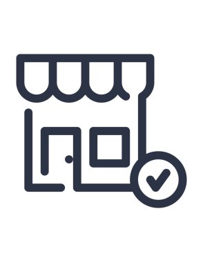 Doğrulandı, dükkan, mağaza, satıcı. vektör simgesi 