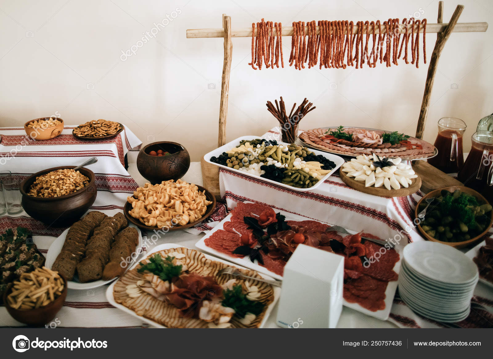 Delicious Traditional Snacks Wedding Reception Stock Photo