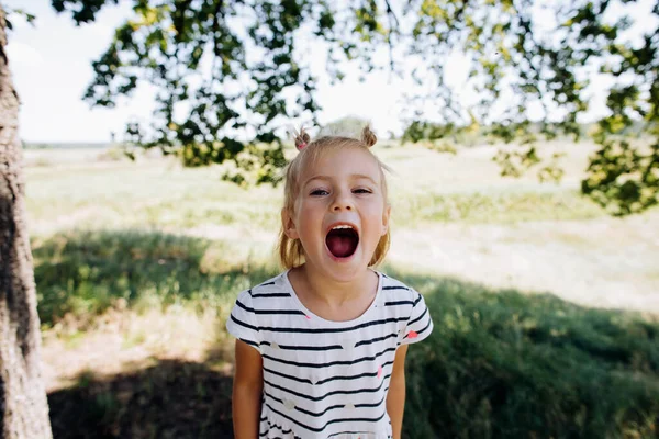 Niña Gritando Parque Verano Aire Libre —  Fotos de Stock