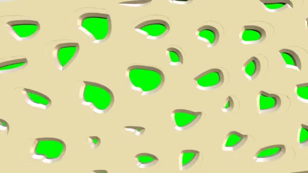 Анімація абстрактних форм, що нагадують скибочки сиру, 3d елементи на зеленому екрані — стокове відео
