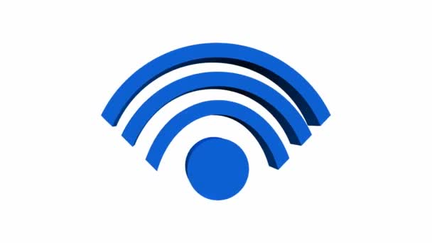 WiFi gratis banner, wifi antenne symbool verplaatsen op een witte achtergrond, blauwe inscriptie wifi met bewegende letters — Stockvideo