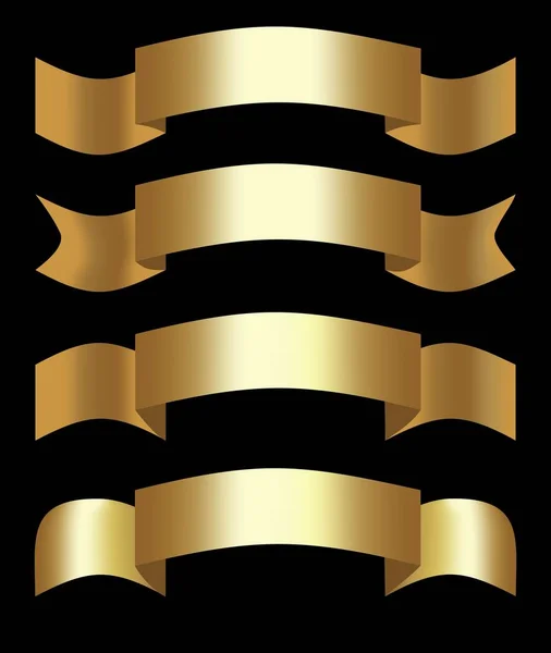 Golden 3d ribbons, decorative shapes for elegant design, set of four ribbons. — Stock Vector