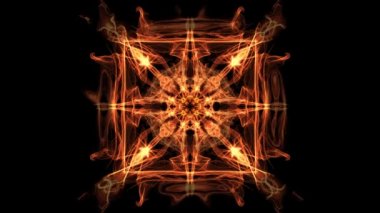 Ateşli kare fraktal mandala, Soyut Turuncu, kırmızı ve sarı, güzel simetrik durumda video animasyon