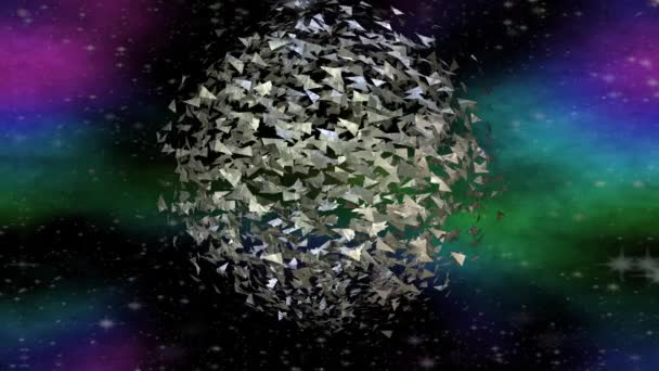 Cosmos animation με μεταλλικά έκρηξη πλανήτη και πολύχρωμο Νεφέλωμα. Εξωτερικός χώρος φαντασίας. Φανταστικές κινούμενες αφηρημένο χώρο. — Αρχείο Βίντεο