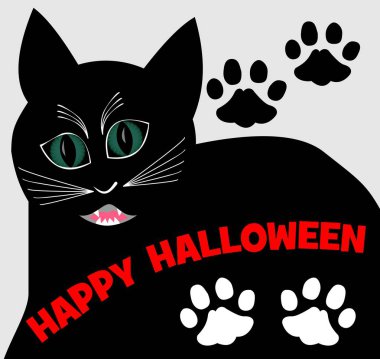 Mutlu Halloween ile kalın siyah kızgın kedi ve dört parça, vektör Eps 10 kedi