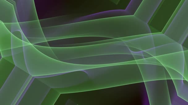 Abstract vfx video, green and purple fractal curves rotating on black background. — Stock Video