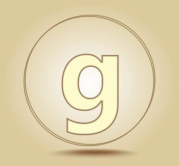 G 文字の小文字、丸い光の黄金のグラデーションの背景に金色のアイコン。ソーシャル メディアのアイコン。ベクトル図 — ストックベクタ