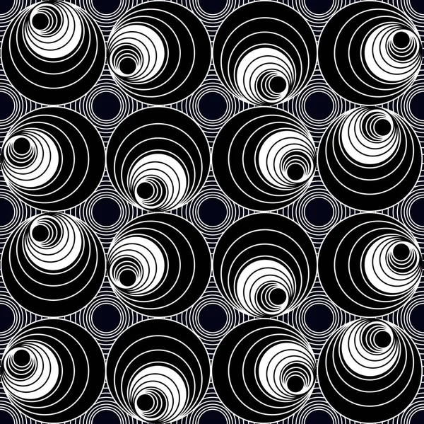 Siyah beyaz tek renkli arka plan daire elemanları, zarif zamansız basit geometrik sorunsuz desenleri ile — Stok Vektör