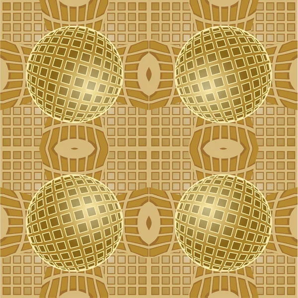 Optisk konst bakgrund med 3d illusion, golden grid med sphere mönster, sömlös kakel — Stock vektor