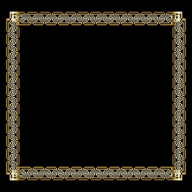Art deco tarzında siyah arka plan üzerine süslü lüks altın çerçeve. 3d kabartma etkisi ile zarif kare sınır. Olağandışı dekoratif etiket tasarımı,