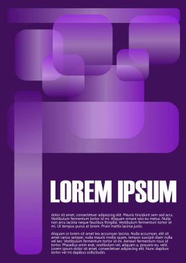 Minimalist arka plan siyah arka plan üzerine şeffaf dikdörtgenler basit geometrik öğelerle. Trendy koyu mor Gradient etkisi. Kitap, ders kitabı kapak tasarımı. Lorem Ipsum örnek metin