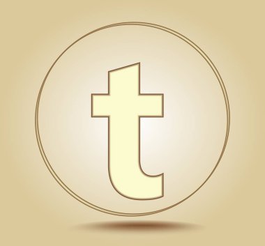 T harfinin küçük, yuvarlak ışık altın gradyan arka planı üzerinde simge. Sosyal medya simge. Vektör çizim